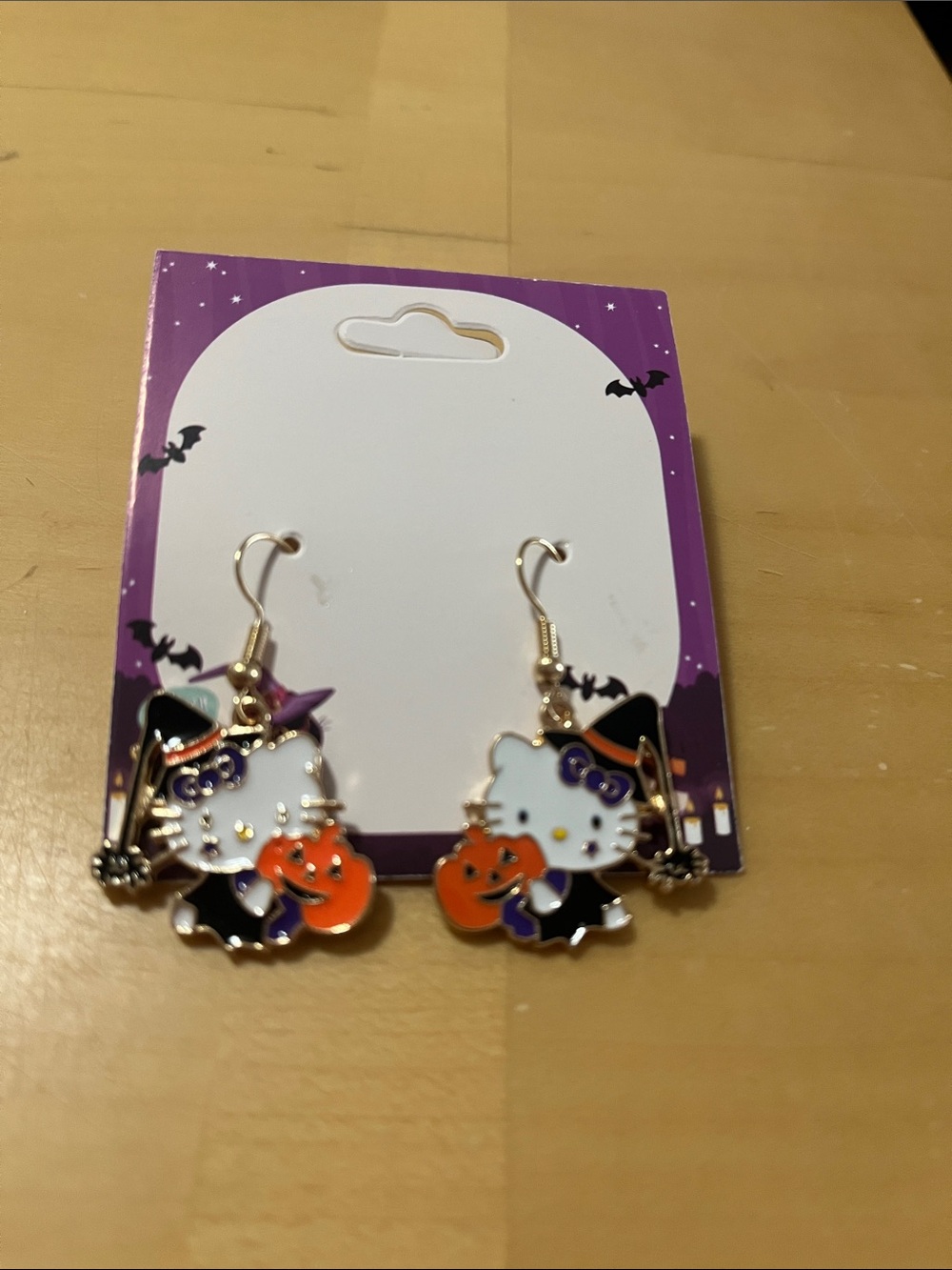 Hello Kitty Halloween Pumpkin Witch Earrings - White, Orange & Purple